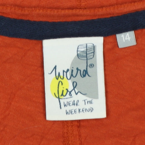 Weird Fish Women's Orange Long Sleeve Cotton V-Neck T-Shirt UK 14