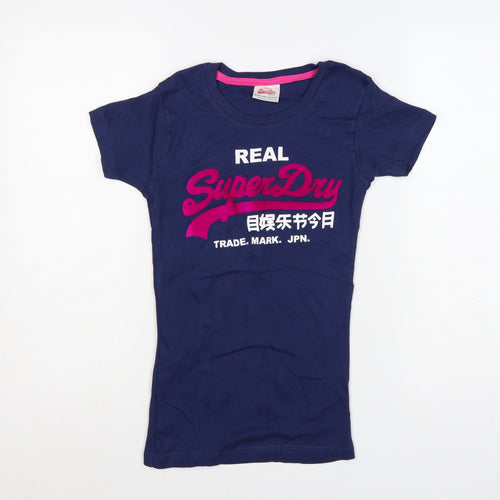 Superdry Women's Blue Slim Fit Cotton T-Shirt Size S