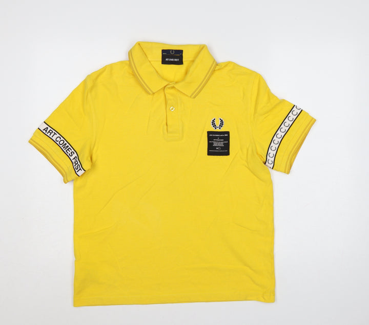 Fred Perry Men’s Yellow Art Comes First Collared Polo Shirt Size L