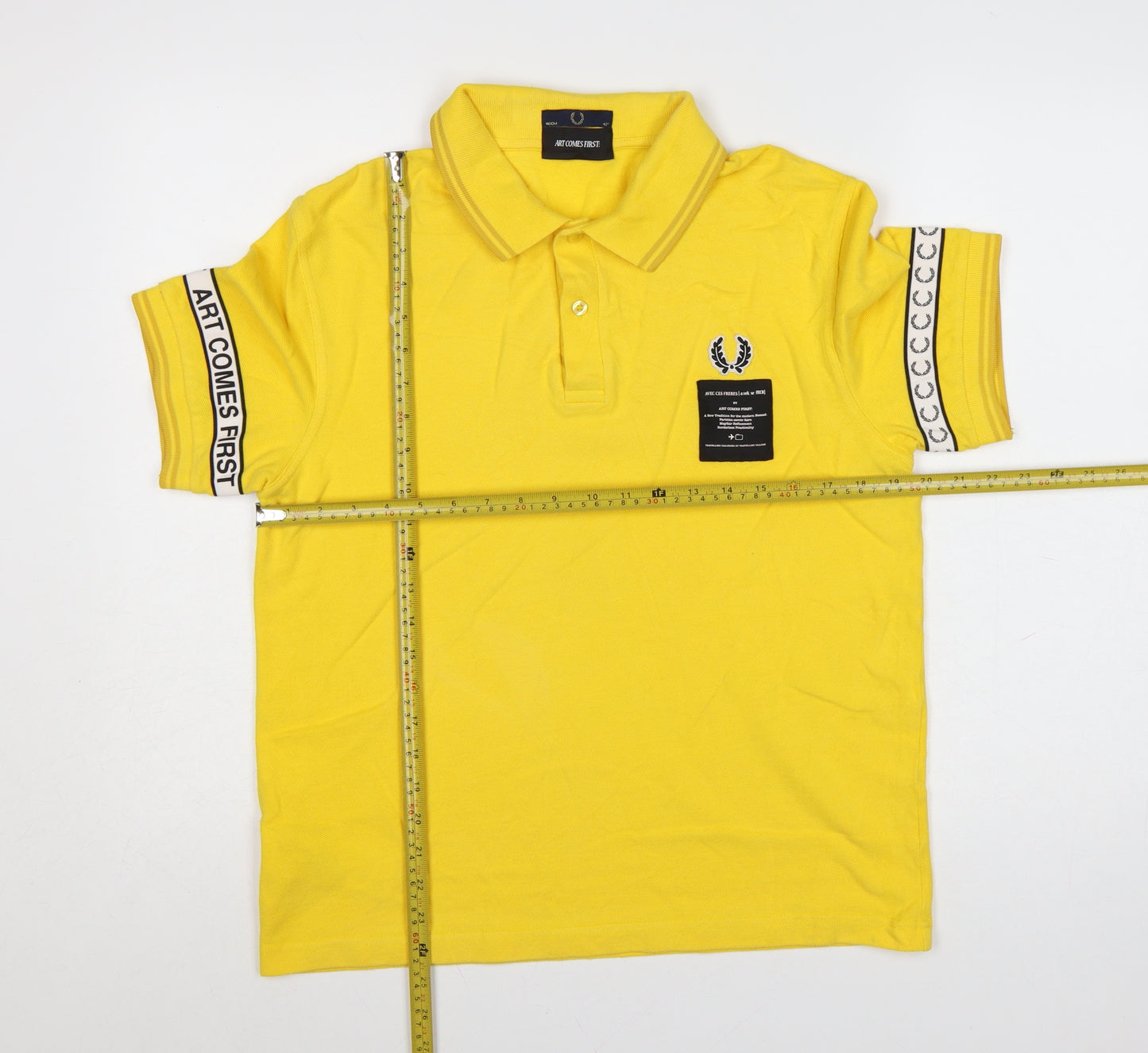 Fred Perry Men’s Yellow Art Comes First Collared Polo Shirt Size L
