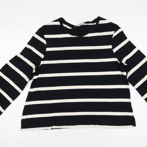 Jaeger Women Black Striped Cotton Long Sleeve Blouse Size 12