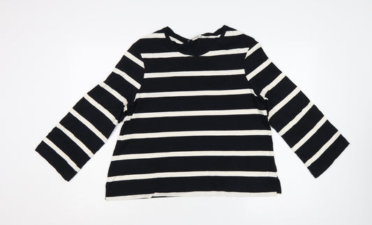 Jaeger Women Black Striped Cotton Long Sleeve Blouse Size 12