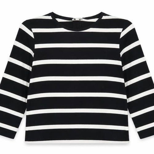 Jaeger Women Black Striped Cotton Long Sleeve Blouse Size 12
