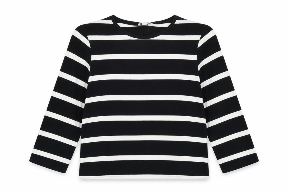 Jaeger Women Black Striped Cotton Long Sleeve Blouse Size 12