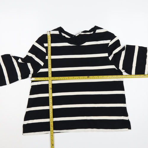 Jaeger Women Black Striped Cotton Long Sleeve Blouse Size 12