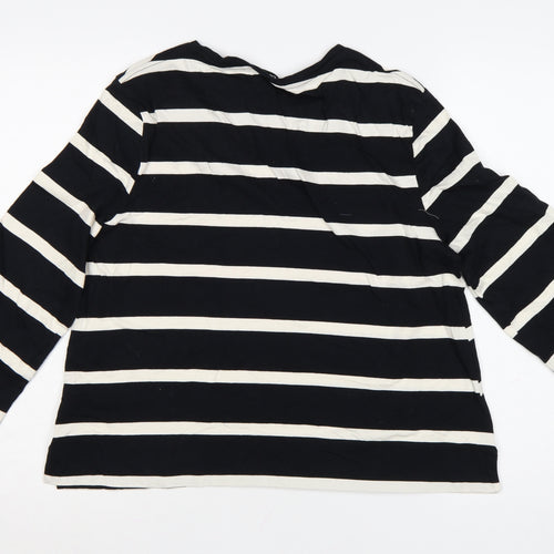 Jaeger Women Black Striped Cotton Long Sleeve Blouse Size 12