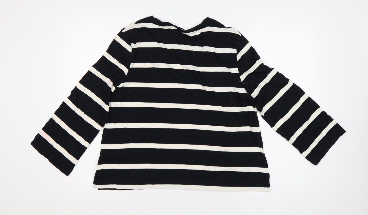 Jaeger Women Black Striped Cotton Long Sleeve Blouse Size 12