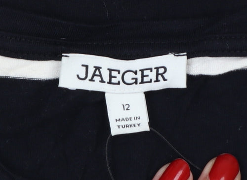 Jaeger Women Black Striped Cotton Long Sleeve Blouse Size 12