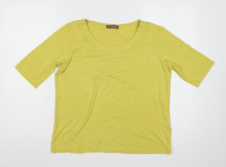 Marks and Spencer Women Green Basic Scoop Neck T-Shirt Size 14