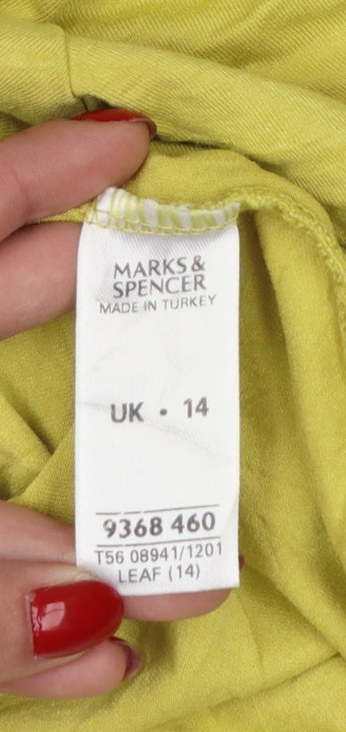 Marks and Spencer Women Green Basic Scoop Neck T-Shirt Size 14
