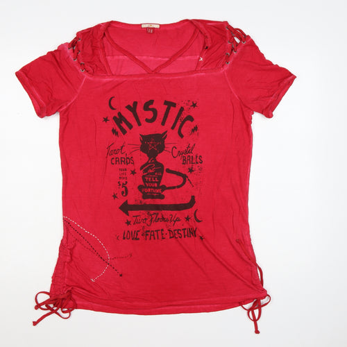 Joe Browns Womens Red Mystic Graphic V-Neck Short Sleeve T-Shirt Size 14