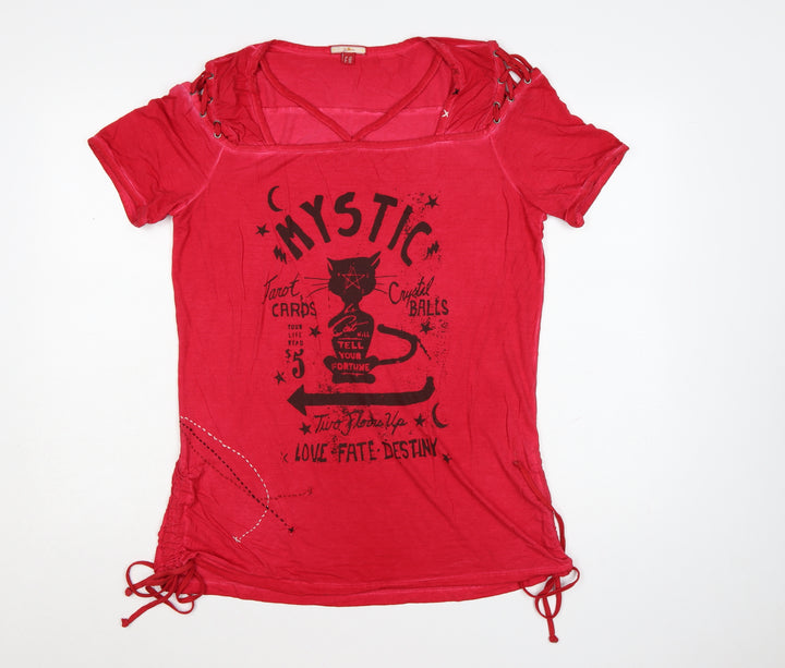 Joe Browns Womens Red Mystic Graphic V-Neck Short Sleeve T-Shirt Size 14