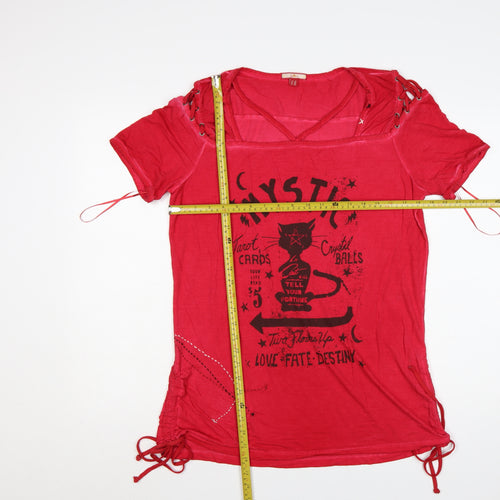 Joe Browns Womens Red Mystic Graphic V-Neck Short Sleeve T-Shirt Size 14