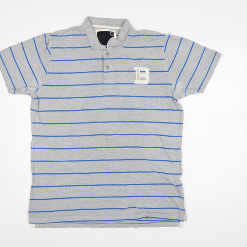 Bench Mens Grey Striped Cotton Polo Shirt Size L