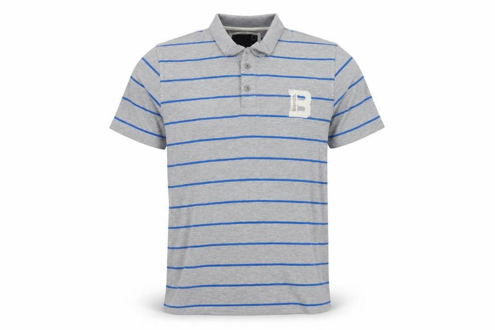 Bench Mens Grey Striped Cotton Polo Shirt Size L