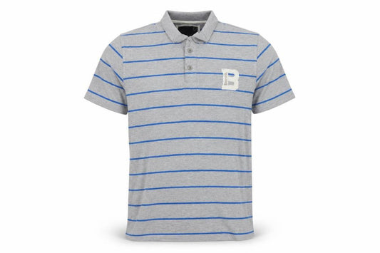 Bench Mens Grey Striped Cotton Polo Shirt Size L
