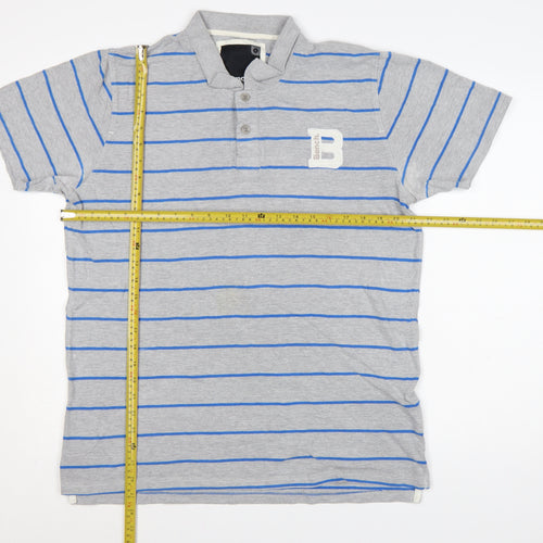 Bench Mens Grey Striped Cotton Polo Shirt Size L