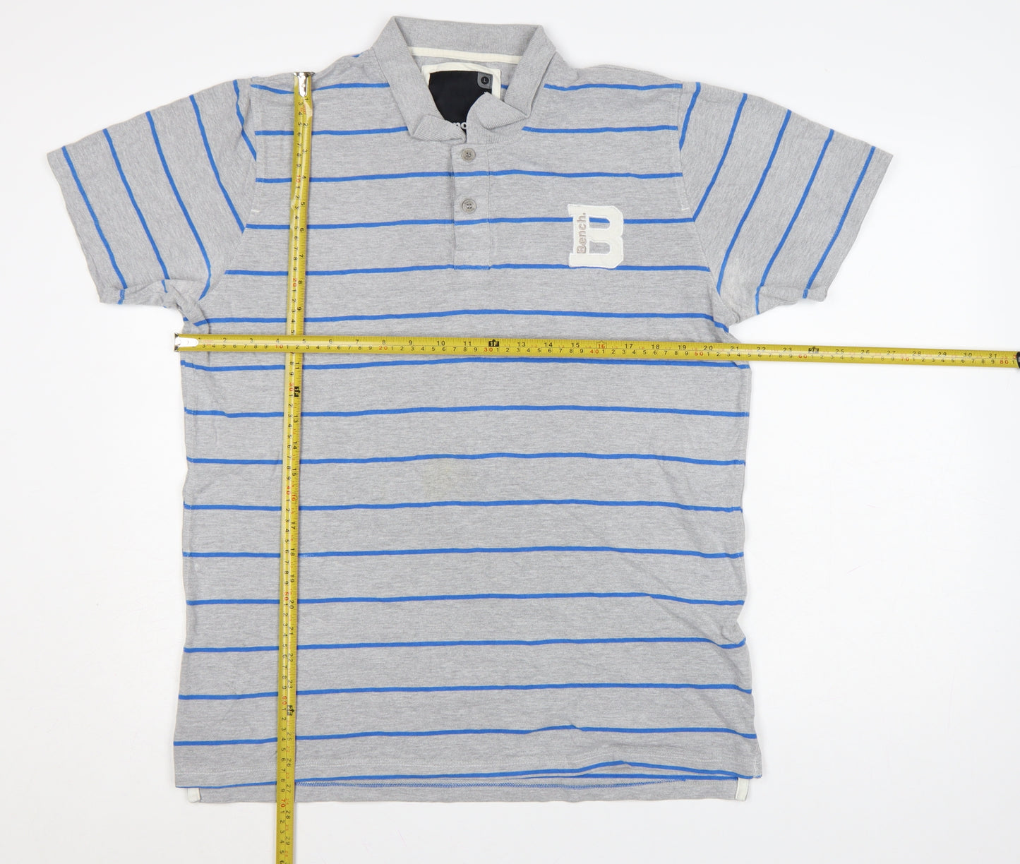 Bench Mens Grey Striped Cotton Polo Shirt Size L