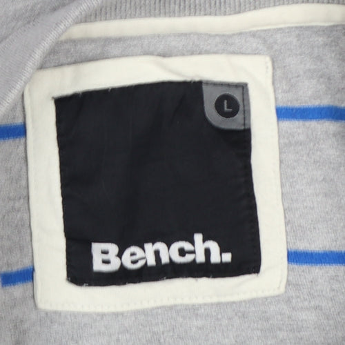 Bench Mens Grey Striped Cotton Polo Shirt Size L