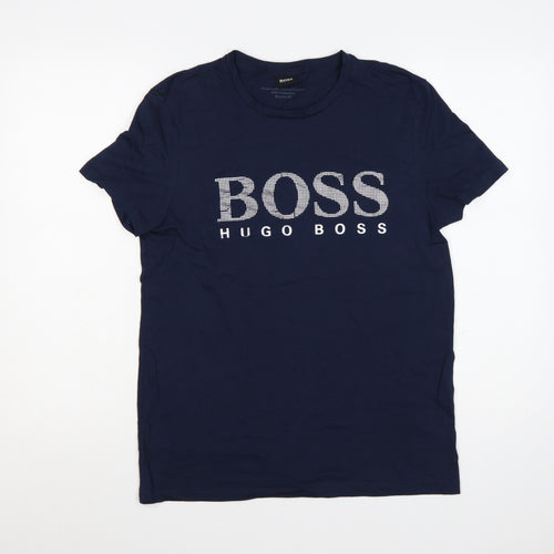 Hugo Boss Men's Blue Cotton Logo Graphic T-Shirt Size S