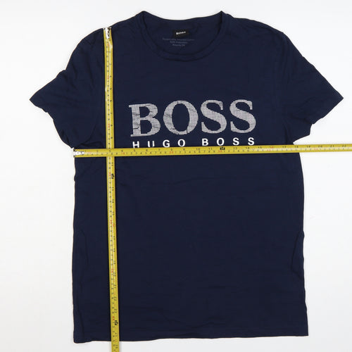 Hugo Boss Men's Blue Cotton Logo Graphic T-Shirt Size S