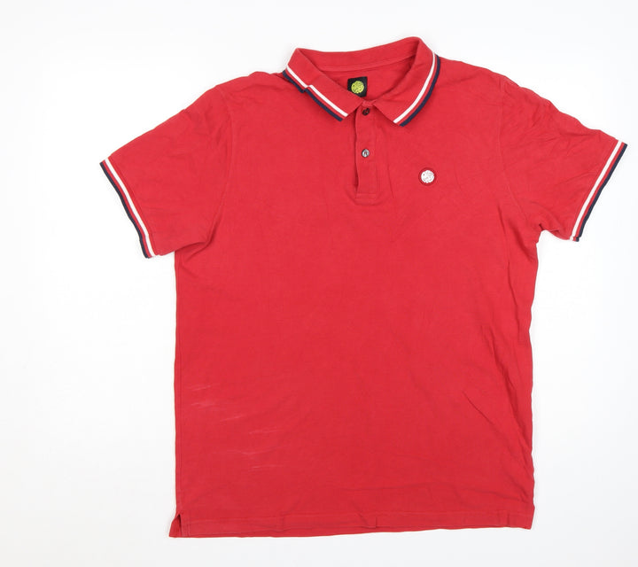 Pretty Green Men's Red Cotton Polo Shirt L Short Sleeve Classic Logo