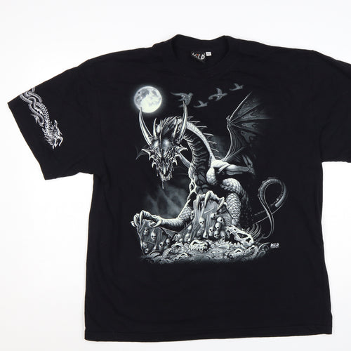 Wild Mens Black XL Dragon Gothic Graphic Short Sleeve T-Shirt