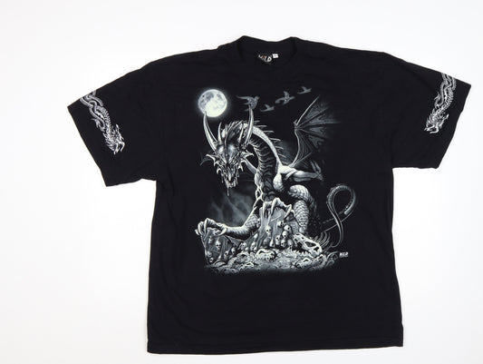 Wild Mens Black XL Dragon Gothic Graphic Short Sleeve T-Shirt