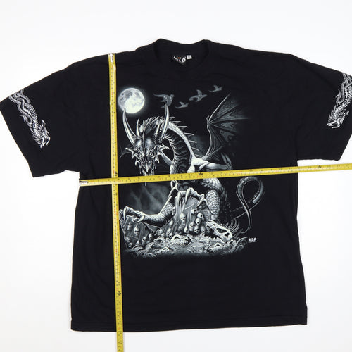 Wild Mens Black XL Dragon Gothic Graphic Short Sleeve T-Shirt