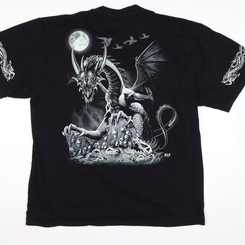 Wild Mens Black XL Dragon Gothic Graphic Short Sleeve T-Shirt