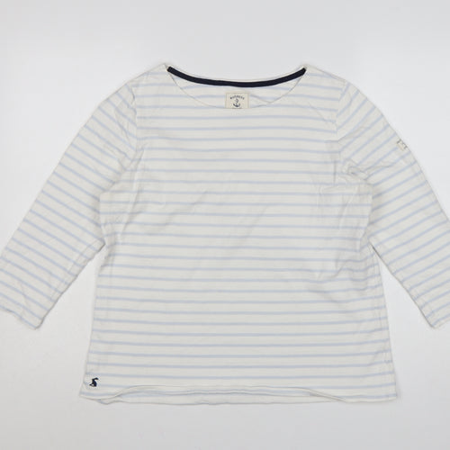 Joules Women White Striped 3/4 Sleeve Cotton Nautical T-Shirt Size 16