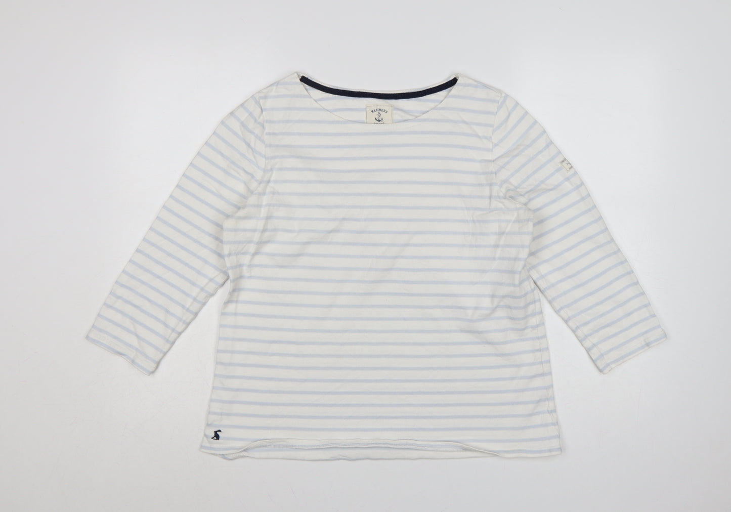 Joules Women White Striped 3/4 Sleeve Cotton Nautical T-Shirt Size 16