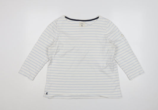 Joules Women White Striped 3/4 Sleeve Cotton Nautical T-Shirt Size 16
