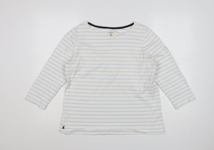 Joules Women White Striped 3/4 Sleeve Cotton Nautical T-Shirt Size 16