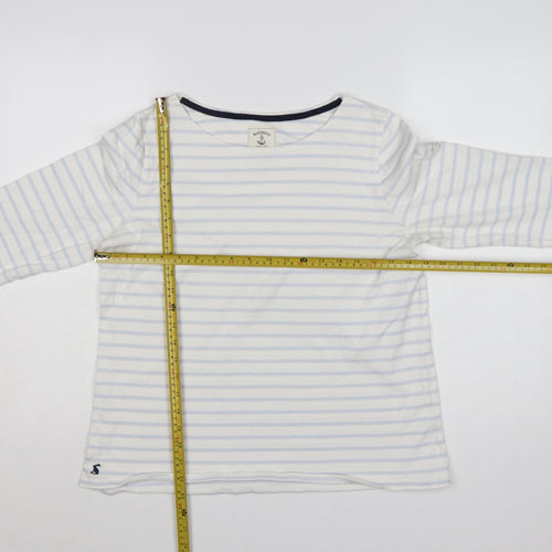 Joules Women White Striped 3/4 Sleeve Cotton Nautical T-Shirt Size 16