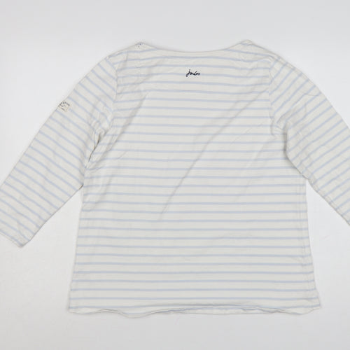 Joules Women White Striped 3/4 Sleeve Cotton Nautical T-Shirt Size 16