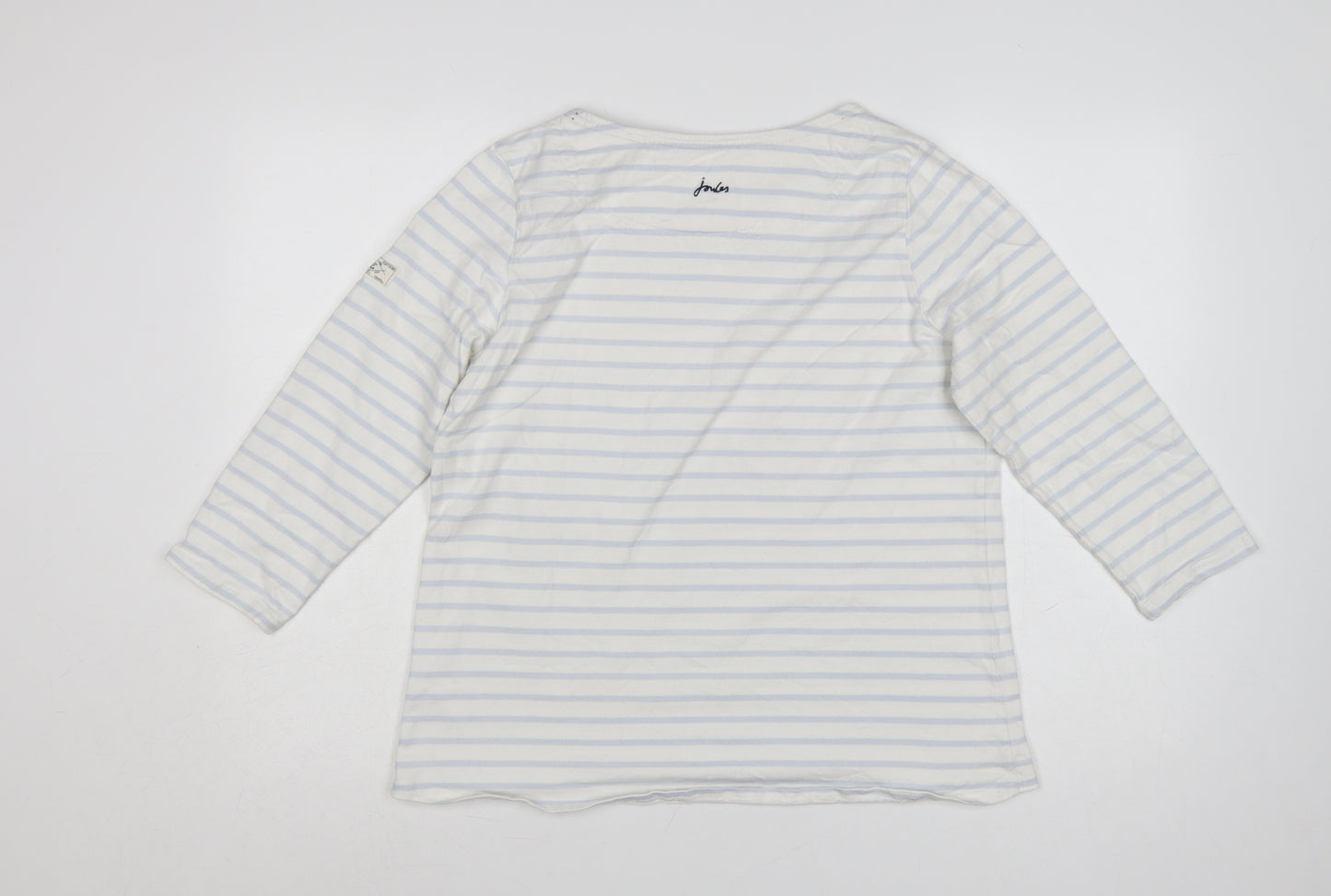 Joules Women White Striped 3/4 Sleeve Cotton Nautical T-Shirt Size 16