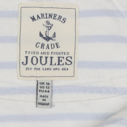 Joules Women White Striped 3/4 Sleeve Cotton Nautical T-Shirt Size 16
