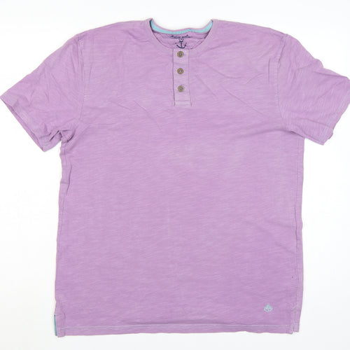 White Stuff Men's Purple Henley Cotton T-Shirt Medium