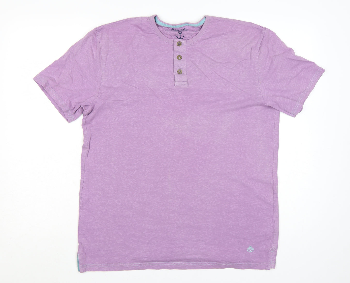 White Stuff Men's Purple Henley Cotton T-Shirt Medium