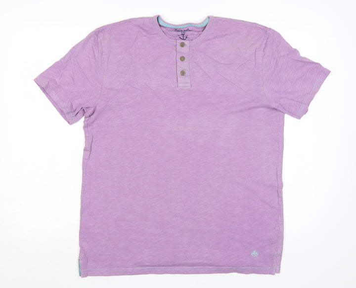 White Stuff Men's Purple Henley Cotton T-Shirt Medium