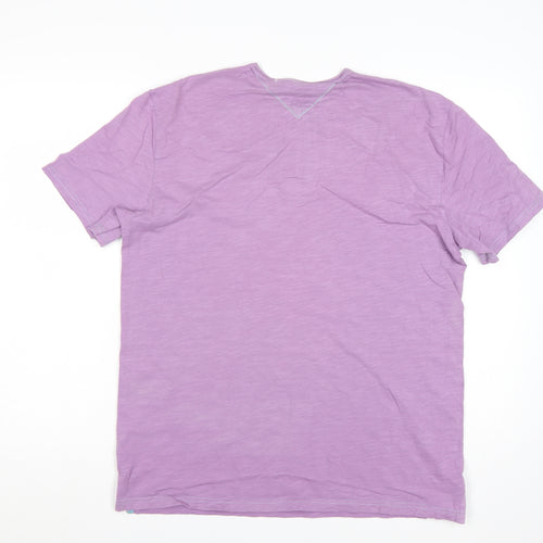 White Stuff Men's Purple Henley Cotton T-Shirt Medium