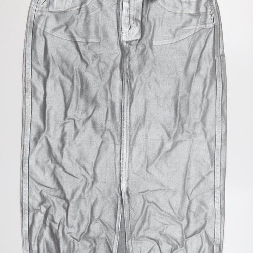 Tu Women Silver Denim Midi Pencil Skirt Size 14 Cotton