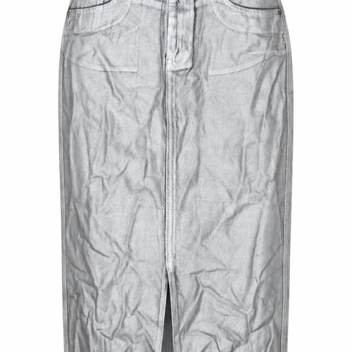 Tu Women Silver Denim Midi Pencil Skirt Size 14 Cotton