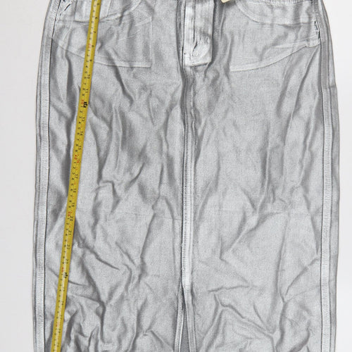 Tu Women Silver Denim Midi Pencil Skirt Size 14 Cotton