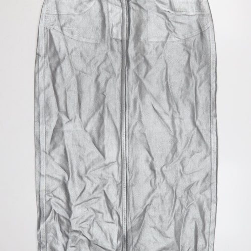 Tu Women Silver Denim Midi Pencil Skirt Size 14 Cotton