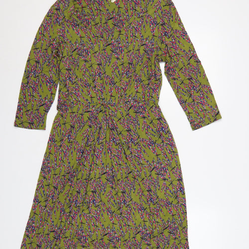 White Stuff Women's Green Floral Fit & Flare Dress Size 14