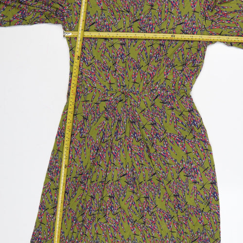 White Stuff Women's Green Floral Fit & Flare Dress Size 14