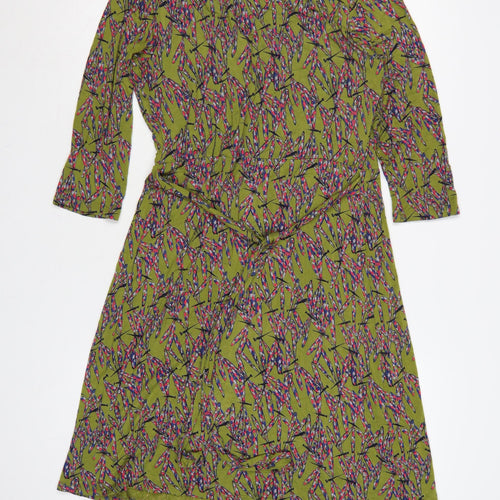 White Stuff Women's Green Floral Fit & Flare Dress Size 14