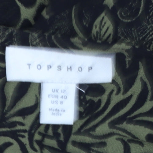 Topshop Women's Green Animal Print Wrap Blouse UK 12 Puff Sleeve